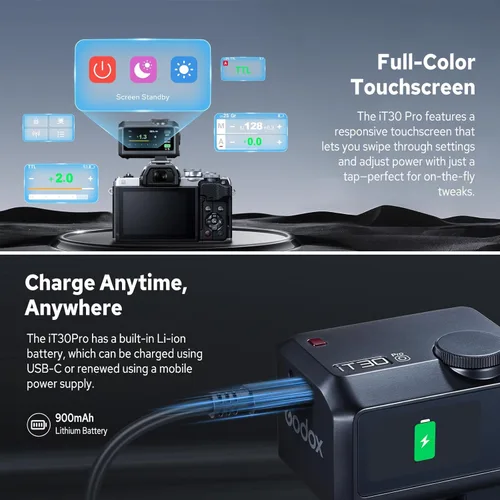 Vista 6 de Godox iT30Pro O iT30Pro-O Flash para Olympus, 2.4G Mini Olympus Flash HSS 1/8000s, pantalla táctil a todo color de 2.8", 560 destellos de potencia