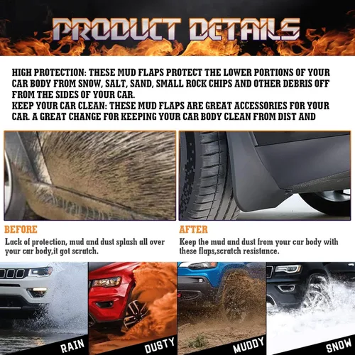 Vista 4 de x xotic tech 4 piezas de aletas para parachoques delantero y trasero, guardabarros, protectores de lodo y sal con accesorios de hardware, juego
