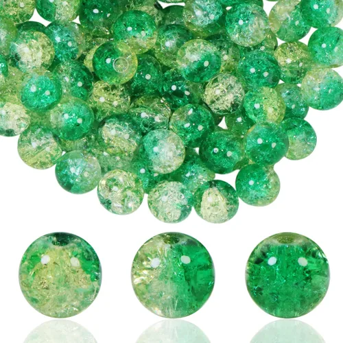 Vista 22 de 100 unidades de cuentas de vidrio craquelado de 10 mm para hacer joyería - Cuentas de cristal espaciadoras redondas a granel, suministros