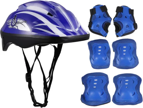 Juego de casco para niños con equipo de protección deportiva: casco ajustable para niños de 3 a 8 años y niñas, rodilleras, coderas, muñequeras para
