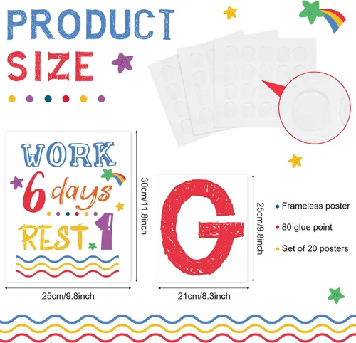 Vista 2 de 20 Pieces Ten Commandments Poster for Kids Christian Bible Verse Poster Inspirational Religious Scripture Wall Decoration for Classroom Church