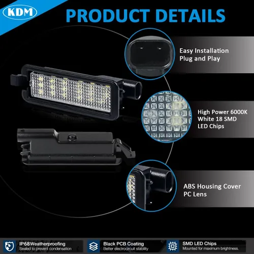 Vista 3 de KDM Conjunto de luz LED de matrícula compatible con Dodge Charger Challenger Chrysler 300 Pacific Je-ep Compass 2015-2023, repuesto de lámpara
