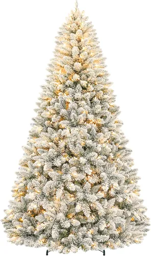 Vista 10 de Hykolity - Árbol de Navidad artificial preiluminado de 7.5 pies, con nieve artificial y 450 luces led multicolores, 10 modos, 1446 puntas de ramas