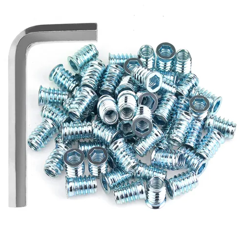 Vista 21 de HELIFOUNER 1/4-20 Insertos roscados, insertos de madera, insertos roscados de acero para tornillos de muebles de madera, 145 piezas de 1/4"-0.787 x