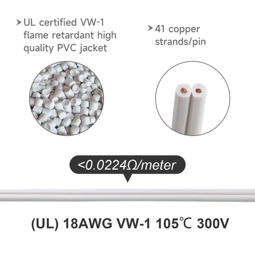 Vista 3 de Cable SPT-2 de 50 pies con certificación UL 18/2, conexión eléctrica, calibre 18, 2 conductores, cable de cobre trenzado de 2 pines con 4 enchufes