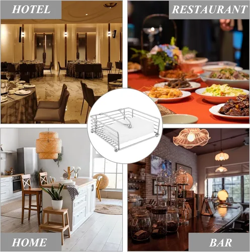 Vista 8 de Paquete de 3 servilleteros planos con brazo pesado, servilleteros para servilletas de papel, servilleteros con peso para cocina, restaurante, mesa