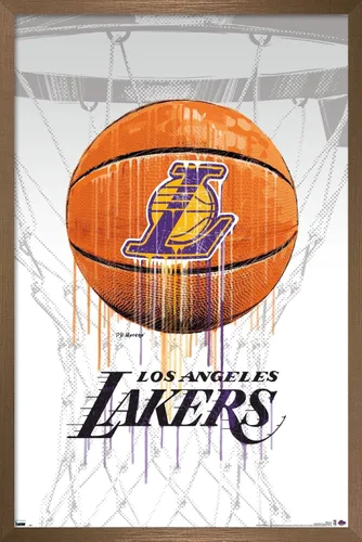 Vista 13 de Trends International NBA Los Angeles Lakers - Póster de pared Drip Ball 20, 14.725 x 22.375 pulgadas, versión enmarcada de madera de granero