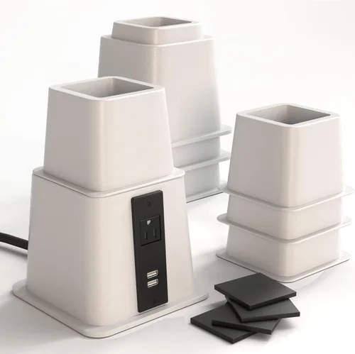 Vista 17 de Home Intuition Elevadores de cama ajustables resistentes de 3, 5 u 8 pulgadas, paquete de 4 (negro con USB)