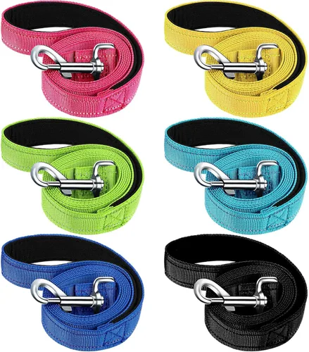 Paquete de 6 correas de entrenamiento de nailon de 5 pies a granel para perros medianos y grandes, mango acolchado resistente, correa de tracción