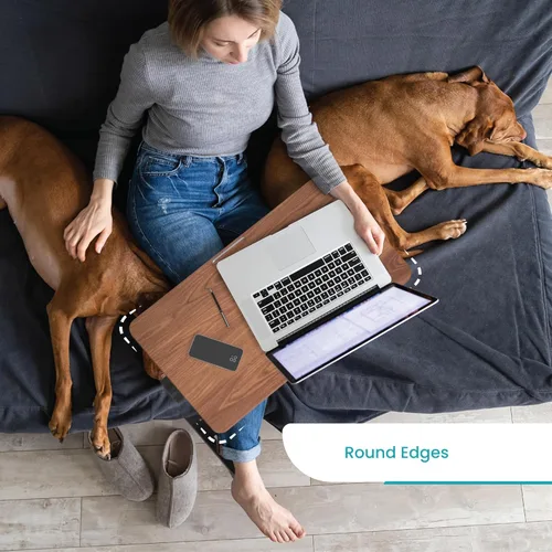 Vista 2 de Mesa de cama con ruedas y altura ajustable para opciones de estar de pie y sentarse, escritorio de trabajo desde casa, color marrón