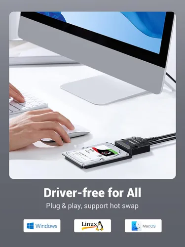 Vista 6 de UGREEN cable adaptador SATA a USB 3.0 para lector de disco duro SSD/HDD de 3.5 2.5 pulgadas SATA III convertidor de disco duro compatible con UASP