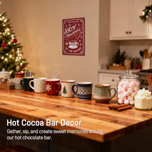 Vista 3 de Letrero de Chocolate Caliente – Accesorios de Barra de Cacao Caliente de Navidad – Decoraciones de Suministros de Estación de Cacao – Decoración