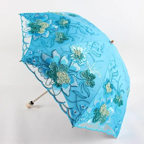 Vista 3 de Honeystore - Sombrilla para boda, con encaje solar, 2 pliegues, diseño de flores 3D, color blanco