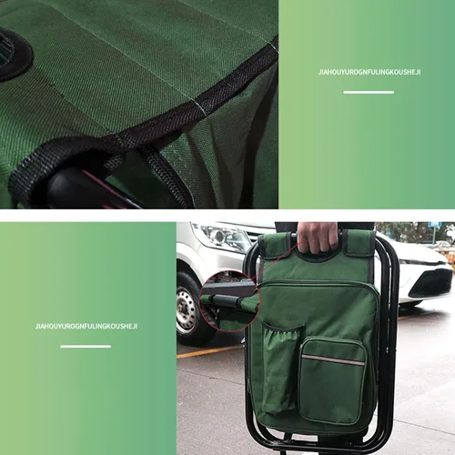 Vista 7 de Folding Backpack Stool, Heavy Duty Cloth with Cooler Bag, Lightweight Portable - X - Bracket, Convenient Side Pocket, Ideal for Camping and Fishing