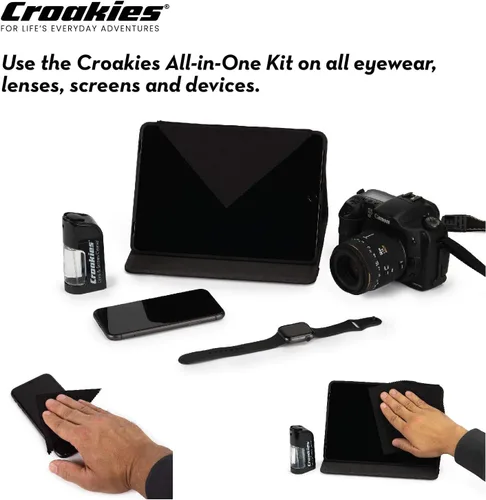 Vista 5 de Croakies Kit de limpieza todo en uno Kit de viaje para el cuidado de lentes con bomba y paño de microfibra Limpiador natural para gafas y lentes