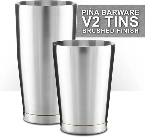Set de Coctelera Boston de Acero Inoxidable Piña Barware para Bar Comercial - 800 ml y 500 ml / Acabado Cepillo (V2-1 Par)