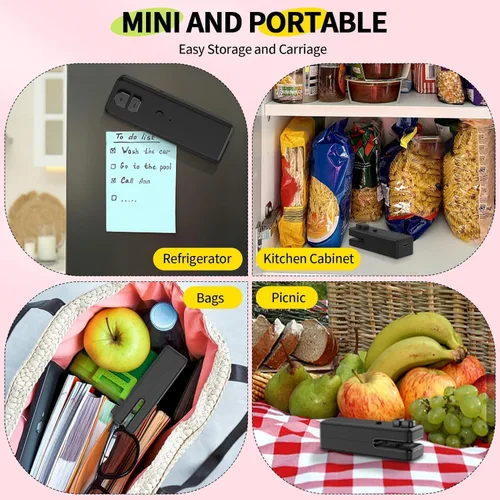 Vista 7 de Bag Sealer Mini, 3 in 1 Mini Bag Sealer Heat Seal with Cutter & Magnet, Rechargeable Mini Chip Bag Vacuum Sealer Machine for Reseal Plastic Bags &