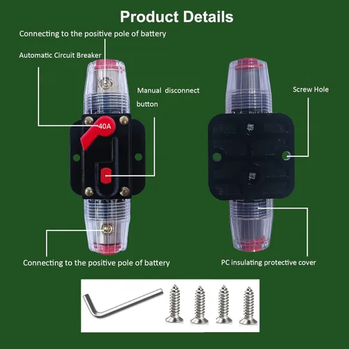 Vista 3 de Interruptor de circuito de 20 amperios de reinicio manual, impermeable, inversor en línea, para coche, vehículos todo terreno, motores de arrastre