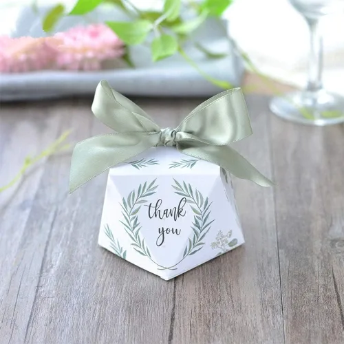 Vista 2 de lovecabin Diamond Shape Green Forest Style Candy Boxes Wedding Favors Bomboniere Paper Party Chocolate Gift Box 50pcs