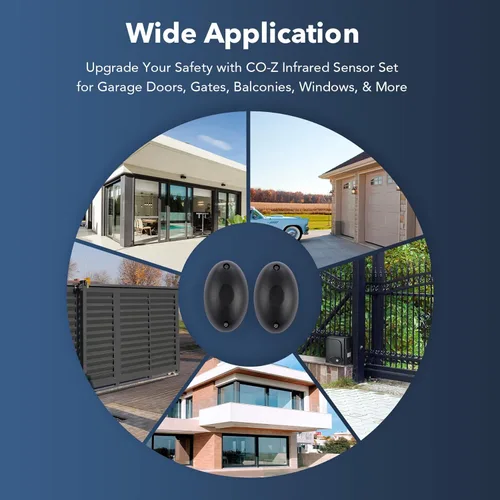 Vista 7 de Kit de sensor infrarrojo CO-Z para abridor de puerta, sensores de seguridad de puerta exterior fotoeléctricos de haz IR, sensor de ojo de puerta
