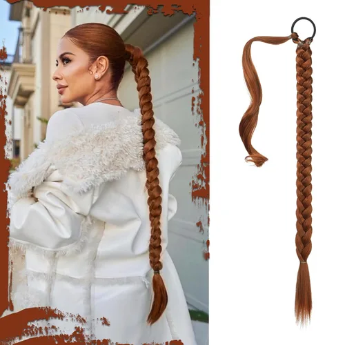Vista 43 de SOFEIYAN Extensión de cola de caballo trenzada larga con banda elástica y mechón liso envolvente, extensiones de cabello naturales suaves