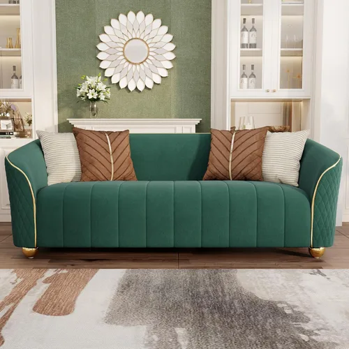 Vista 19 de Sofá de terciopelo retro de lujo para sala de estar, cómodo sillón tapizado de 40 pulgadas con patas de metal dorado y almohada, sofá seccional Negro