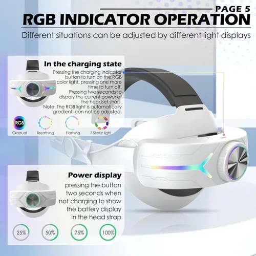 Vista 6 de Orzero Head Strap Accessories Compatible for Quest 3 with Extended 8000mah Battery Pack - Enhanced Comfort and Extended Gaming Time with RGB Light