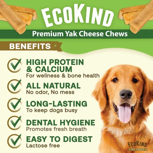 Vista 2 de EcoKind Premium Gold Yak Cheese Masticables para Perros del Himalaya, Premios para Perros de Raza Grande, Totalmente Natural, Alto en Proteínas