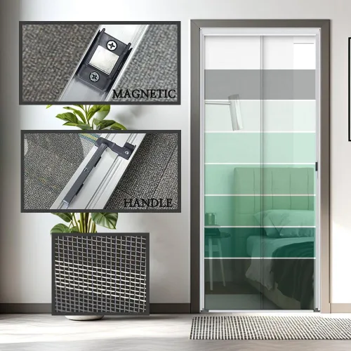 Vista 5 de Corte personalizado a medida, [azul, normal, 31 pulgadas de ancho x 83 pulgadas de alto], red retráctil de aluminio para puerta delantera, malla