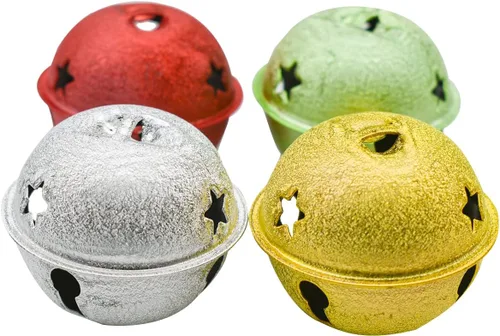 Vista 2 de 4 campanas de cascabel de Navidad con recortes de estrella de 2.36 pulgadas/2.402 in, campanas de metal redondas esmeriladas para el hogar, jardín