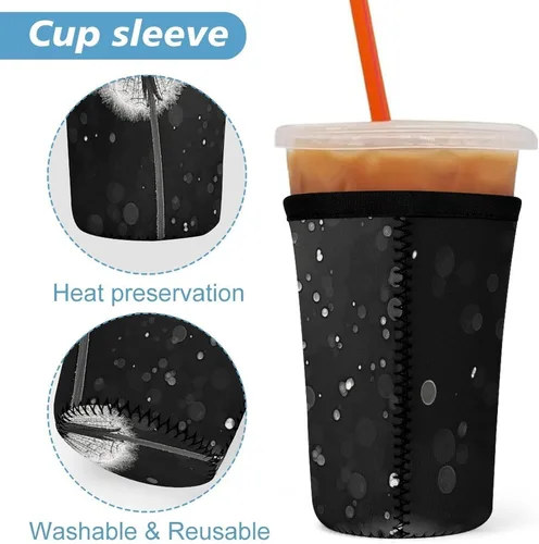 Vista 3 de Dandelion Black And White Reusable Insulated Neoprene Iced Coffee Cup Sleeves 3 Sizes Diving Material Cup Durable Beverage Covers for Cold Coffee