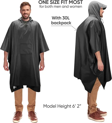 Vista 4 de PTEROMY Poncho de lluvia con capucha para adultos con bolsillo, impermeable, ligero, unisex, para senderismo, camping, emergencia