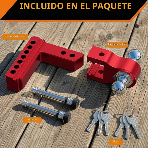Vista 6 de Enganche de remolque ajustable rojo para receptor de 2 pulgadas, caída Receptor 2IN-Rojo