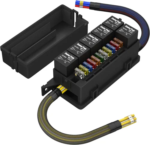 RVBOATPAT Caja de relé de fusibles de 12 V con 6 relés y fusibles de cuchilla ATC/ATO de 11 vías, caja de fusibles y relés precableada de 12 V,