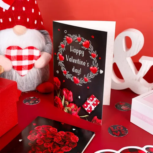 Vista 5 de Whaline Tarjetas en blanco para el día de San Valentín en blanco y rojo con sobres, surtido de 8 diseños de tarjetas de felicitación vintage de oso