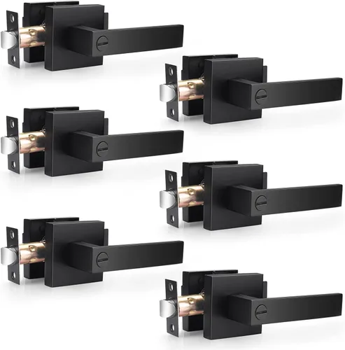 Vista 2 de Probrico - Manija de puerta negra resistente para interior, manija de puerta para dormitorio y baño, palanca de puerta de privacidad sin llave, Negro