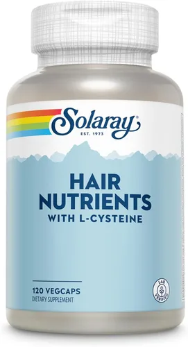 SOLARAY Suplemento de nutrientes para el cabello para mujeres y hombres, con biotina, L-cisteína vitamina A, hierro, zinc, 60 porciones, 120