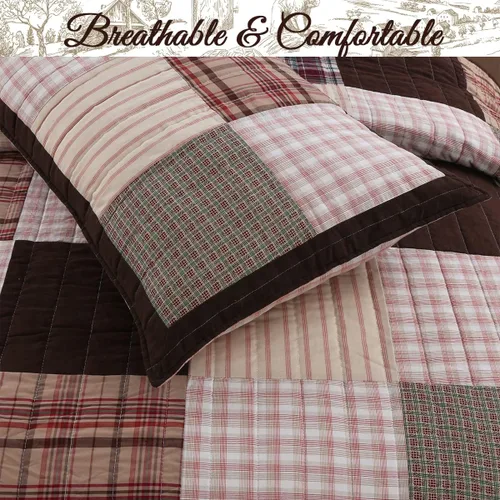 Vista 2 de Cozy Line Home Fashions Juego de ropa de cama de algodón a rayas de color marrón, colcha reversible, colcha