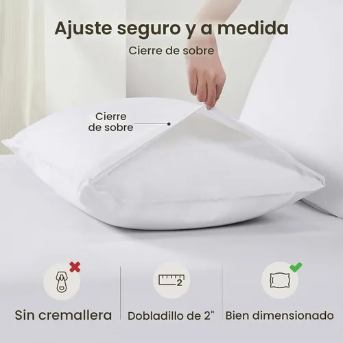 Vista 4 de California Design Den Juego de 2 fundas de almohada estándar tamaño Queen - 100% algodón, juego de 2 fundas de satén suave, se adapta a almohadas