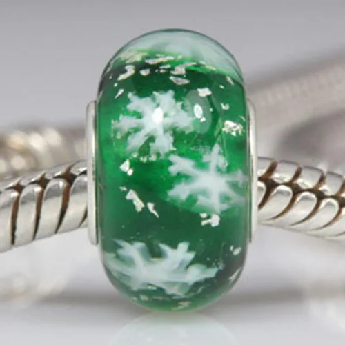 Vista 3 de Abalorios de Navidad de cristal con núcleo de plata de ley 925, dije de nieve con copos de nieve para pulsera Pandora