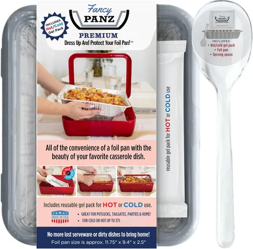 Vista 11 de Fancy Panz - Portador de Bandeja de Papel de Aluminio Premium Blanco con Tapa y Paquete Caliente/Frío - Bandeja Elevada para Servir Alimentos