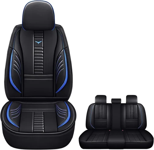 Vista 20 de Fundas de asiento delantero para Cadillac Escalade 2008-2025, protección de banco frontal 3D compatible con bolsa de aire lateral, línea negra