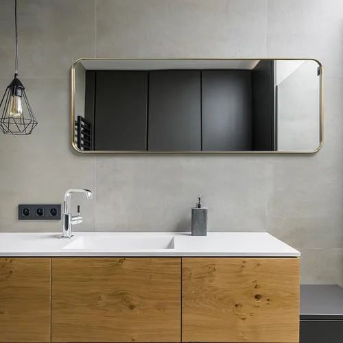 Vista 12 de Empire Art Direct Espejo de pared rectangular de acero inoxidable dorado ultra cepillado, espejo para baño, dormitorio, sala de estar, listo