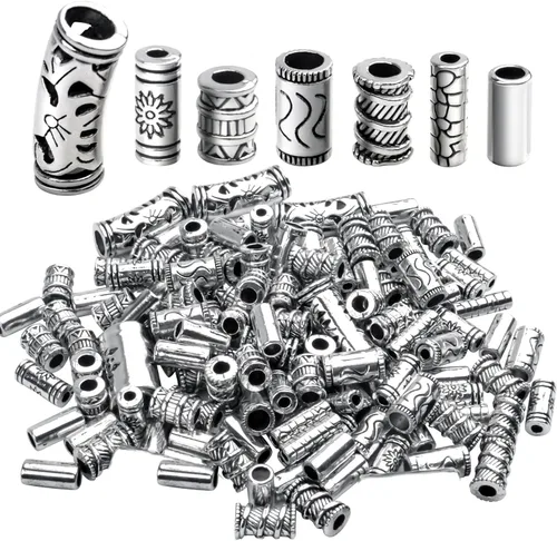 Cuentas espaciadoras de columna surtidas de 3.53 oz (alrededor de 80 a 150 piezas) de cuentas de tubo de plata tibetana para pulseras, collares,