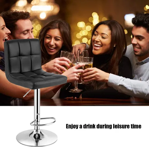Vista 8 de Juego de 2 sillas de bar, taburetes de bar modernos giratorios ajustables sin brazos, altura de mostrador, taburetes de bar de piel sintética