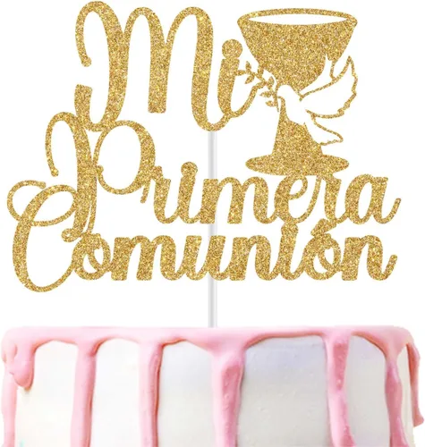 Vista 7 de Mi Primera - Decoración para tartas de comunión, decoración de pastel de la primera comunión española, suministros de decoración de fiesta