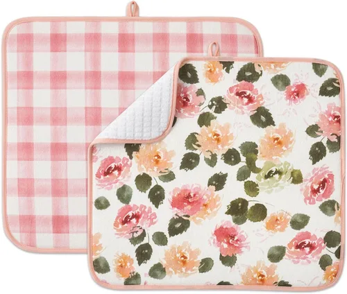 Vista 13 de Paquete de 2 tapetes de secado de platos para encimera de cocina, absorbentes, tapetes escurridor de platos de microfibra, almohadilla de secado