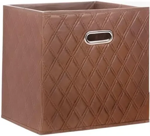 Vista 9 de Cestas de almacenamiento plegables marrones, cubos organizadores de almacenamiento con asas para sala de estar, dormitorio, almacenamiento