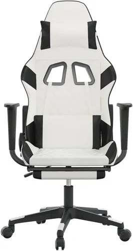 Vista 4 de Massage Gaming Chair with Footrest and Lumbar Support, Computer Chair, Height Adjustable Game Chair with 360°-Swivel Seat and Headrest, White&Black