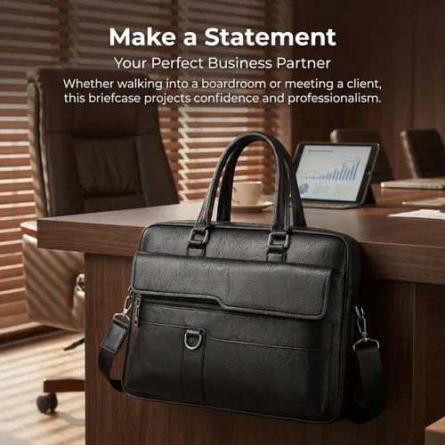 Vista 8 de Men's Leather Laptop Bag 15 IN, Water-Resistant Briefcase Messenger Bag for Work, Business, Shoulder Crossbody Office Satchel